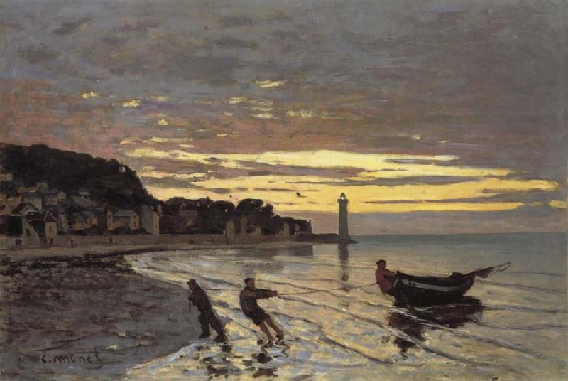 Claude Monet Towing of a Boat at Honfleur Norge oil painting art